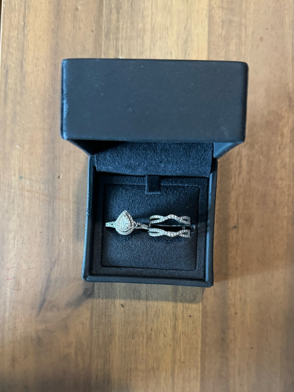 Vera Wang Silver Pear Halo Diamond Ring Set with Twisted Bands